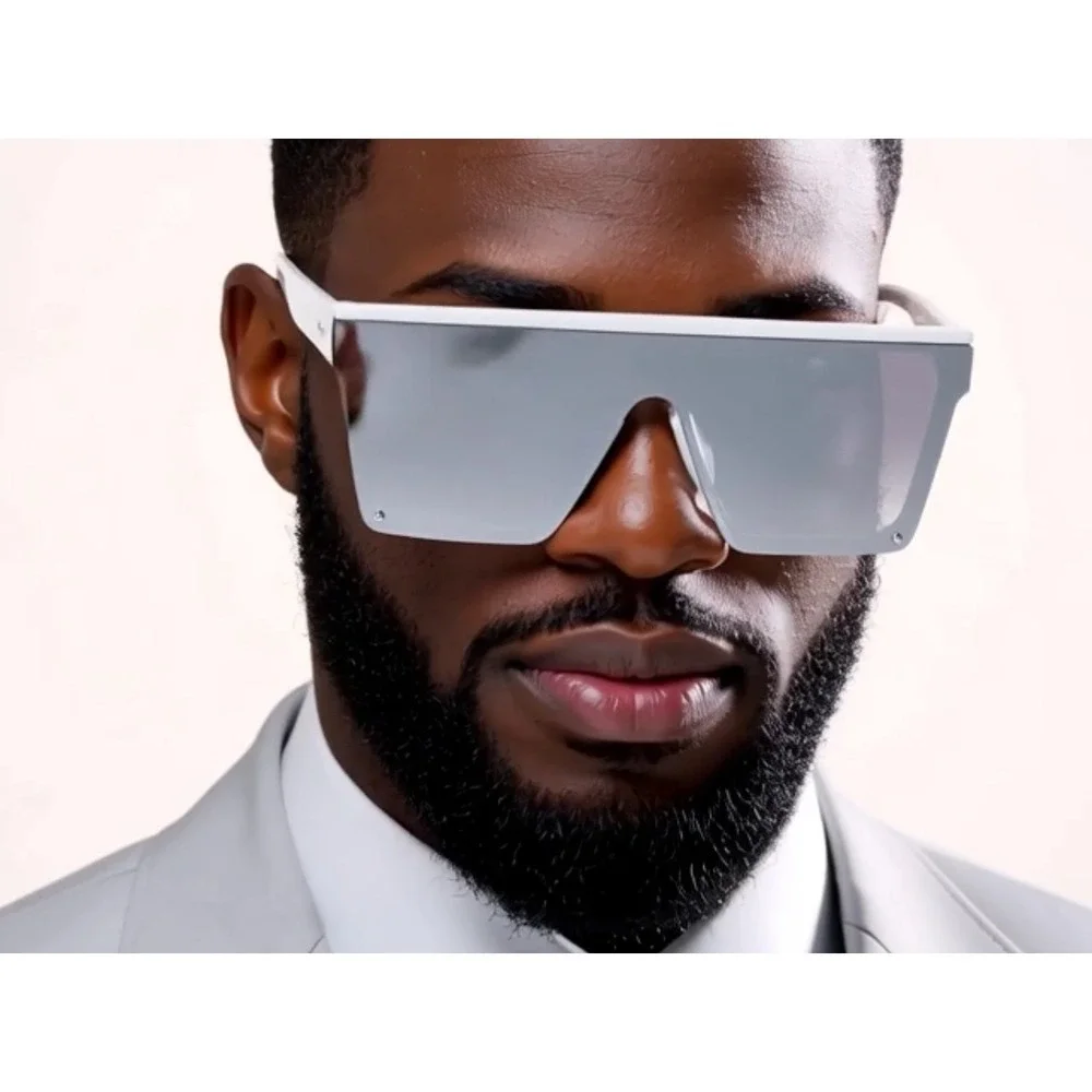 Men‎ Sunglasses Outfit Elegant Rectangular UV400 Protection White Frame Elegant